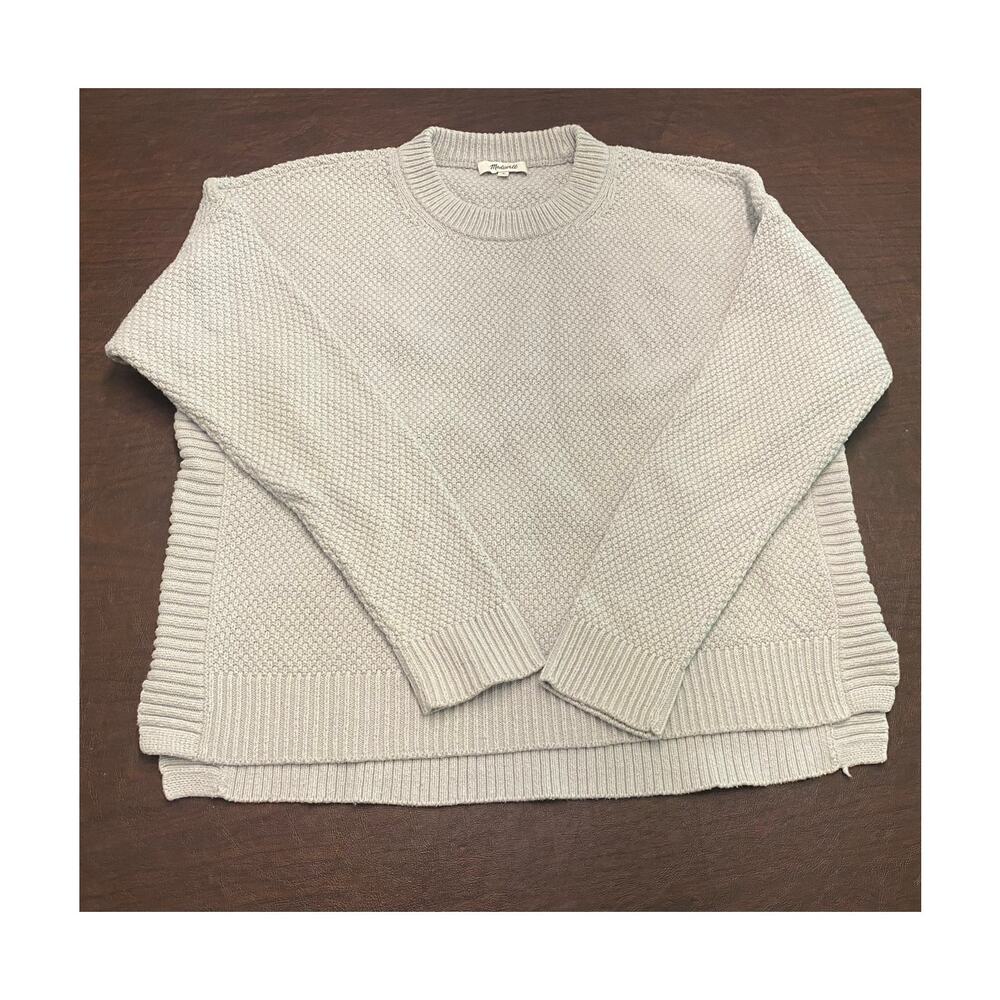 Madewell Textured Knit Chunky Crewneck Sweater Gray Cotton Blend Warm Med Fisher